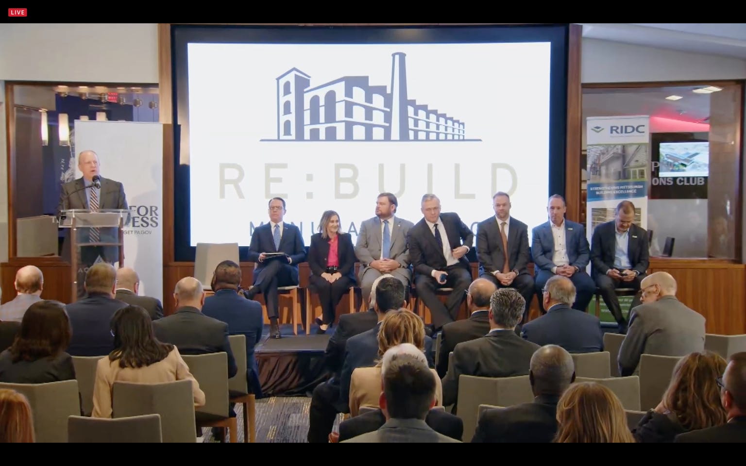 Photo of speakers at the Re:Build Manufacturing announcement 