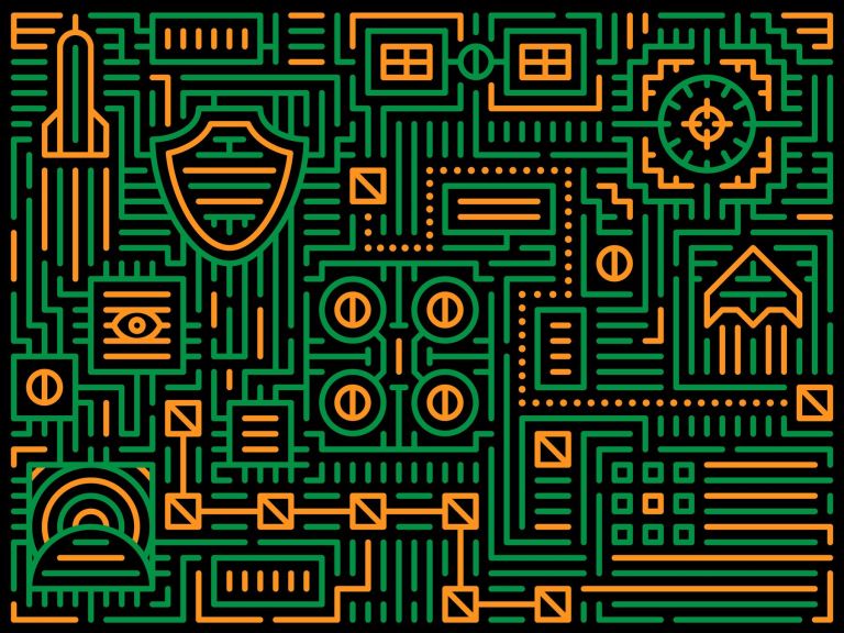 Green and orange tech graphic